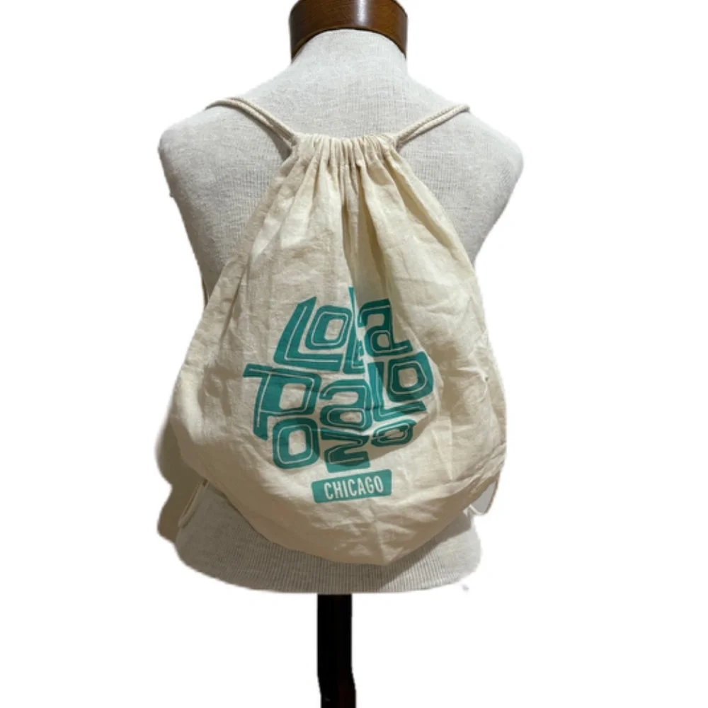 LollaPalooza backpack drawstring bag tan teal